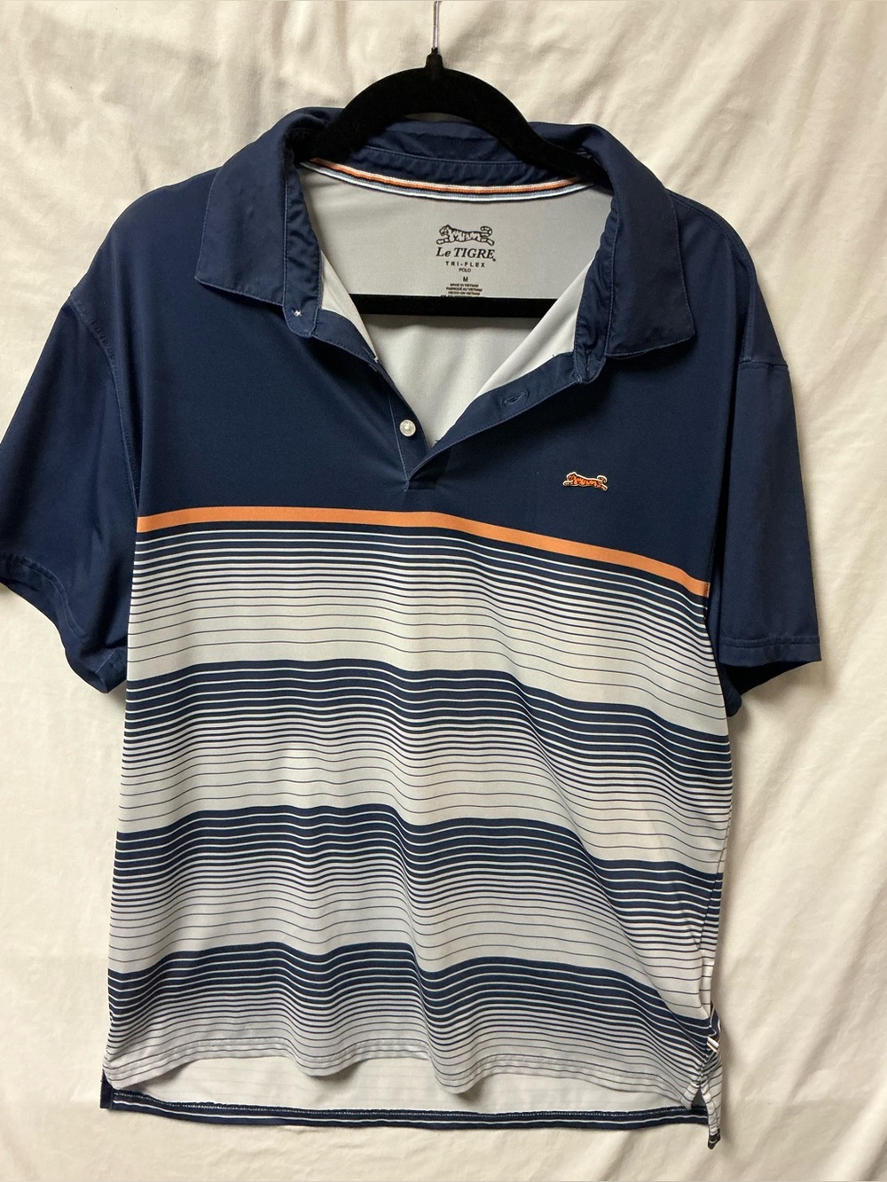 Le Tigre Men's Navy, White & Orange Striped Polo